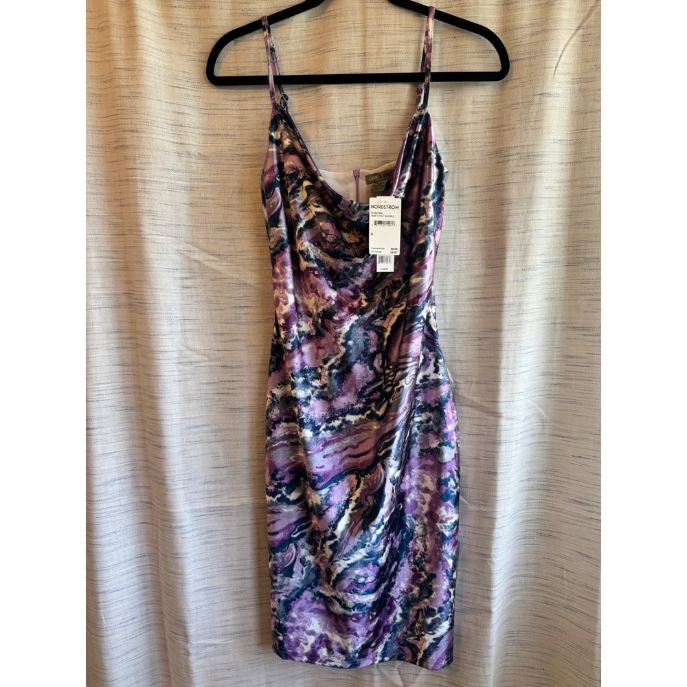 Love X Design Amethyst Marble Cowl Neck Slip Dress Purple Blue M16459M NWT S